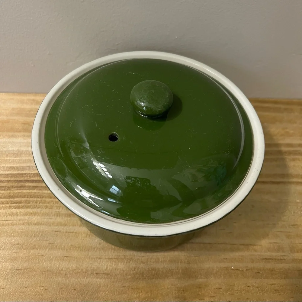 Vintage Hall China 66 Individual Casserole Dish with Lid in Green 6”